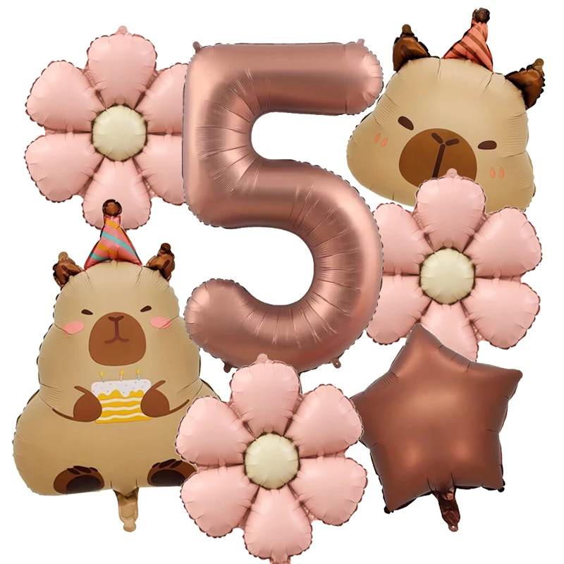 7 Uds lindo capibara Margarita globo 32 pulgadas Retro caramelo número 1-9 globos conjunto suministros de de cumpleaños decoración festiva: iridescent