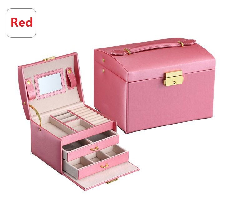 Smykkeemballage kasse kasse til smykker udsøgt makeup sag smykker arrangør container kasser graduering fødselsdag: Lyserød