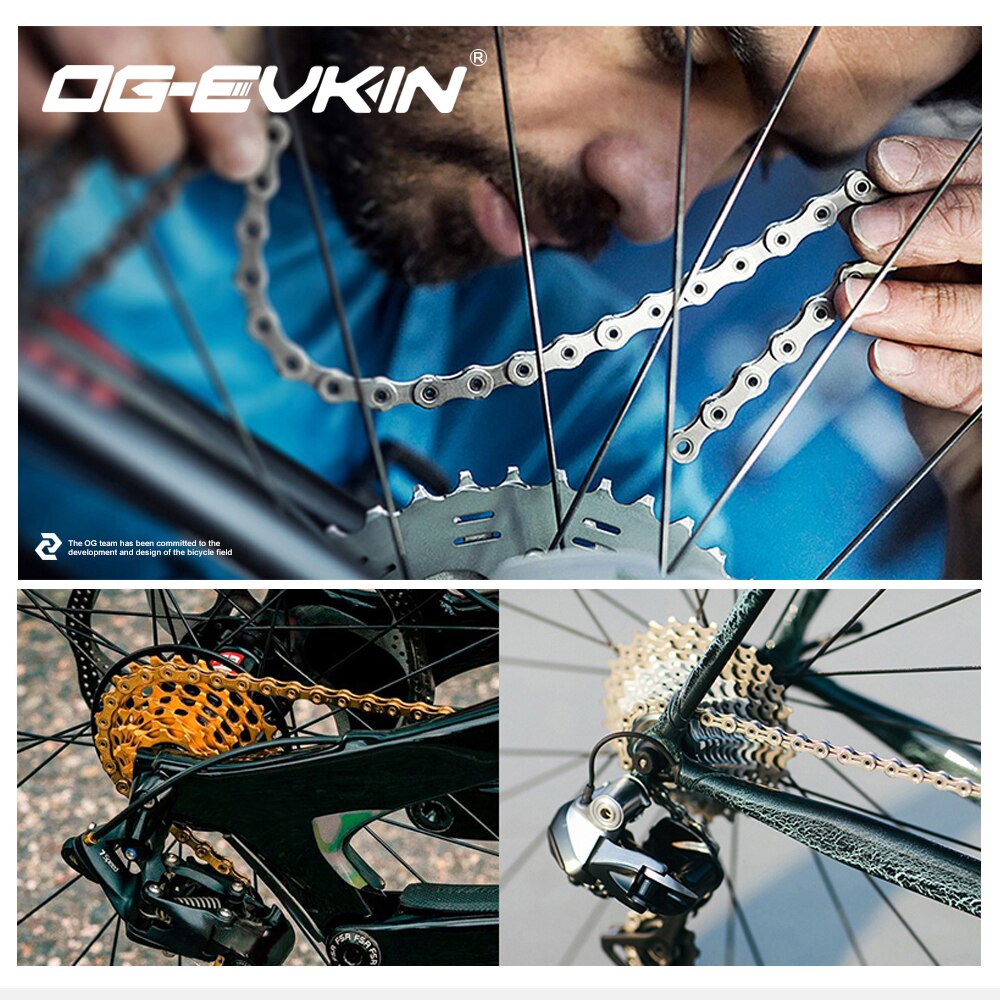 OG-EVKIN 9/10/11 Speed Bicycle MTB Chain Half/Full Hollow Bike Chain Mountain/Road Bicycle Chains 116 Quick Link Gold/Silver