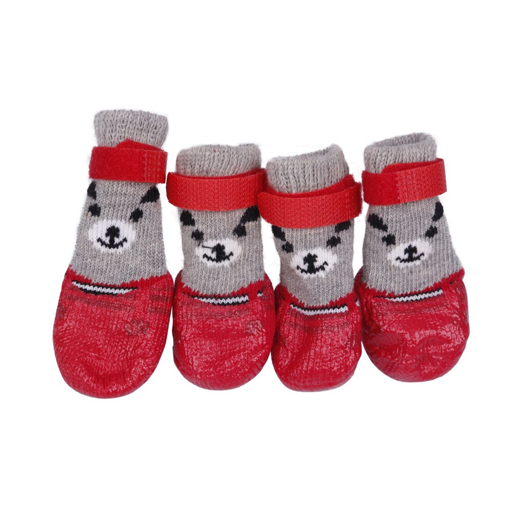 4 Stuks Waterdichte Rubberen Regen Lopen Rubber Schoenen Laarzen Voor Kleine Puppy Hond S/M/L: red / M