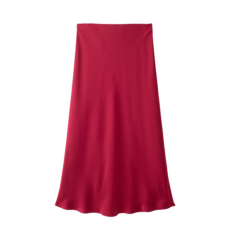 Willshela, falda Midi plisada lisa de satén a la para mujer, faldas elegantes Vintage con cintura media elástica para mujer: S / Rojo