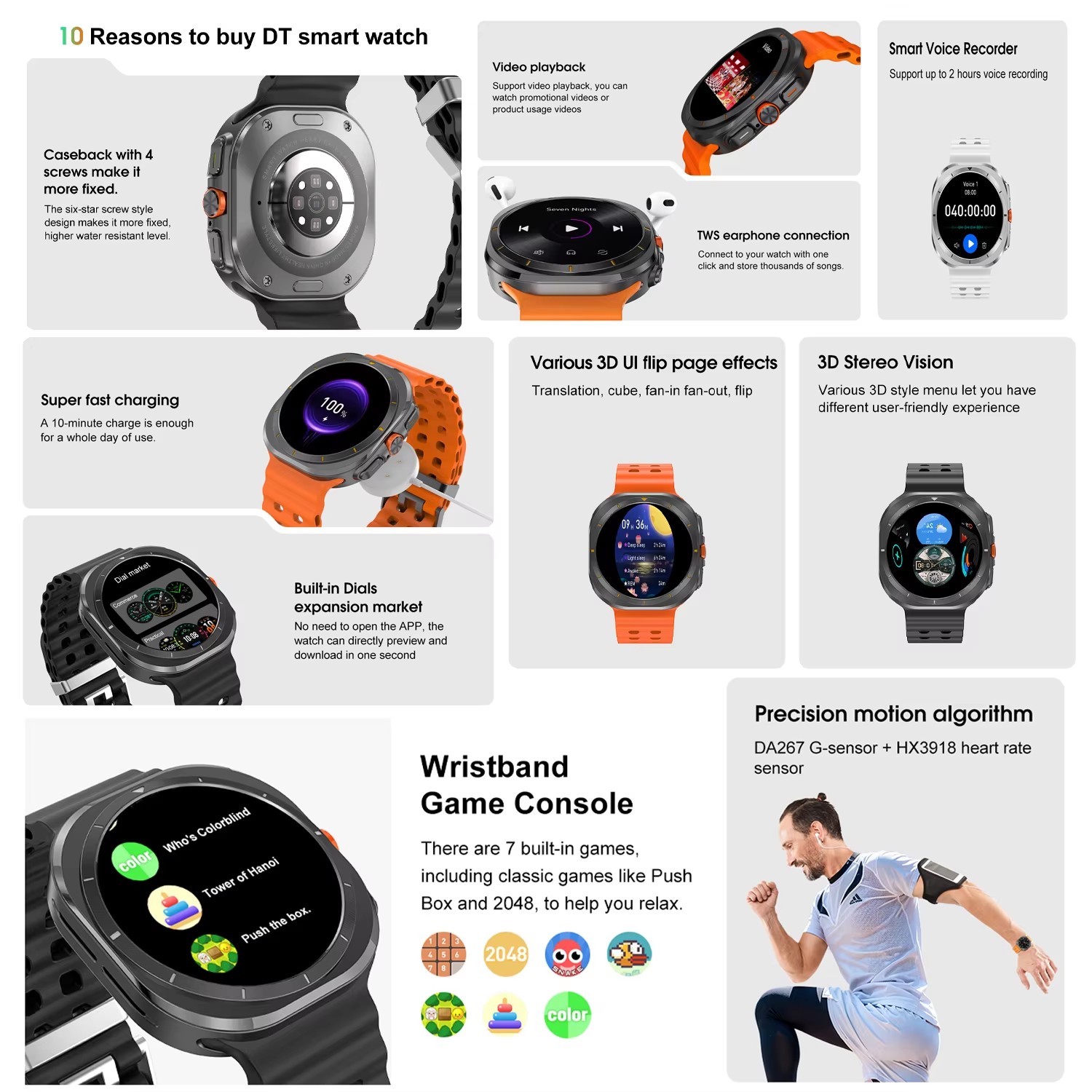 accorto guarda ultra 32GB memoria video NFC Schermo AMOLED HD da 1,43 pollici accorto guarda Uomo sport fitness inseguitore Smartwatch Donna