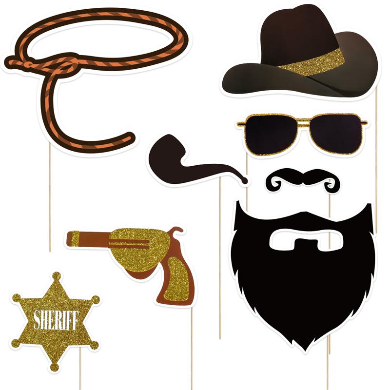 Papel de 18 piezas, accesorios divertidos para fotos de estilo occidental, de vaquero, recolección de labios divertidos, bigote, Kits de fotomatón