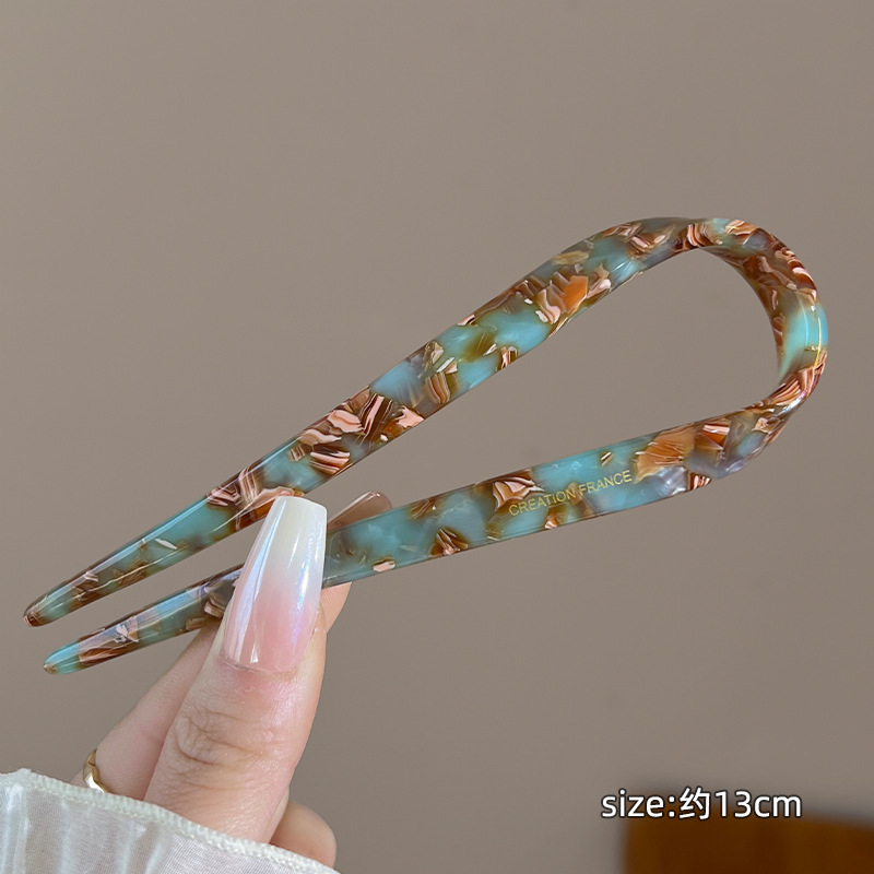 VANIKA mode multi-color acetaat haarspeldjes vrouwen elegante U-vormige haarstok eenvoudige hoofdtooi haaraccessoires cadeau: Army Green