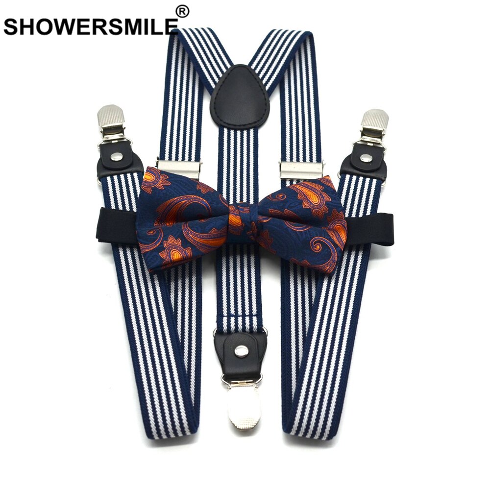 Mens Suspenders Bowtie Set Male Trouser Suspender Pants Navy White Striped British Vintage Wedding Shirt Braces for Men