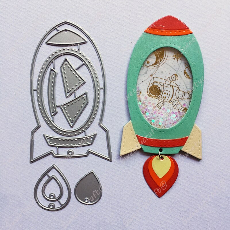 Metal Cutting Dies Space Rocket Shaking Frame Dies Scrapbooking Stamps Stencil Die Cut Craft Album Card Making