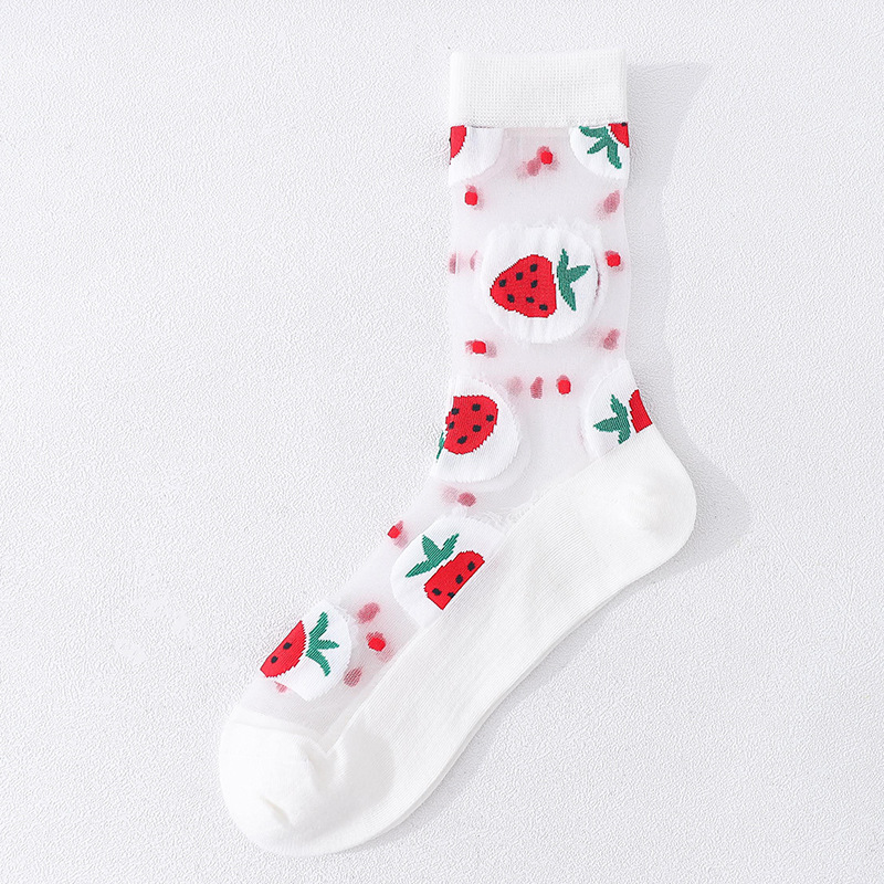 Calcetines de seda transparentes para mujer, medias femeninas de estilo japonés coreano, con estampado de frutas creativas, de vidrio ultrafino, 1 par: ZJ3H4
