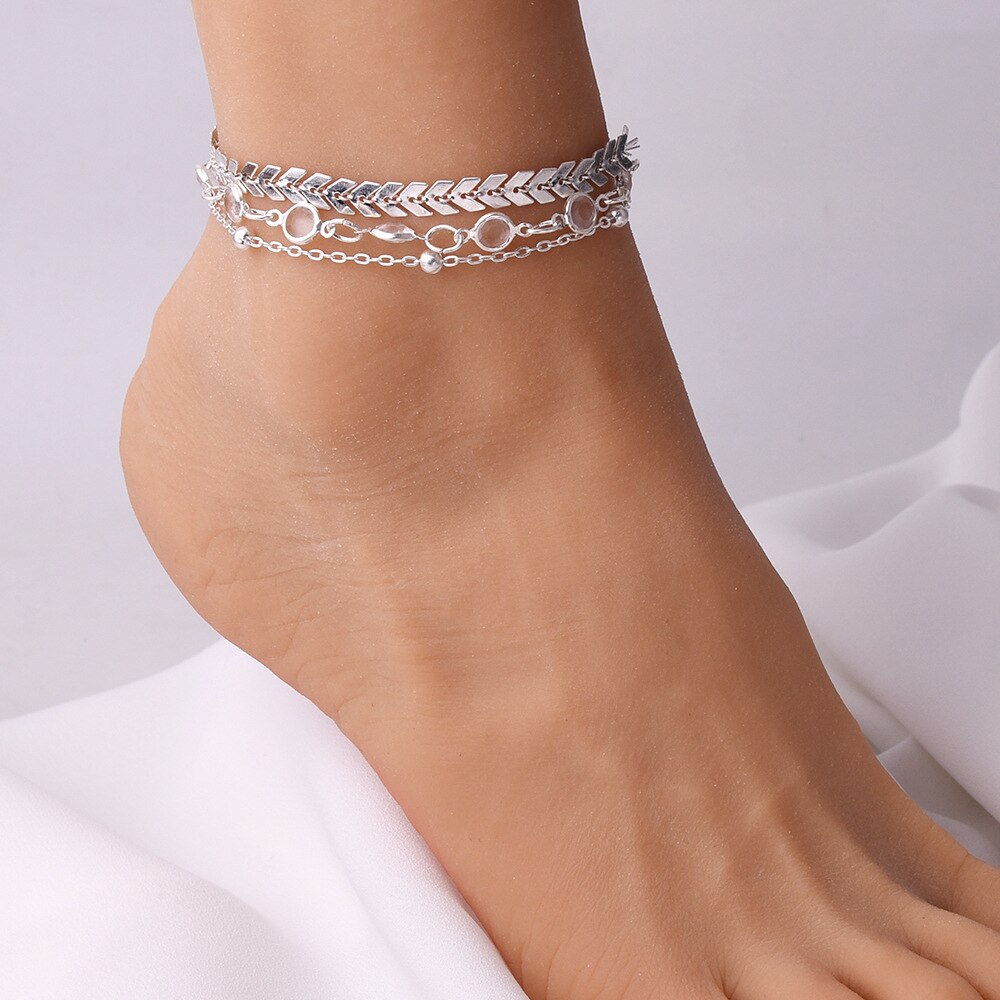 Bracelets de cheville en perles pour femmes, chaîne de cheville, style bohémien, bleu, été, pieds nus sur les jambes, sandales, coquillage sable, plage, pour filles: 80111 silver