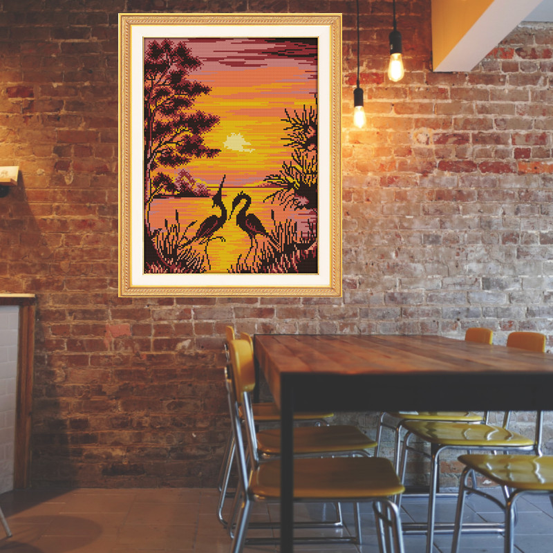 sterben Kran Schatten in Sonnenuntergang Zahnseide 11CT aufbringen Malerei Hand Diy Dmc Kreuz Stich Landschaft Heimat Dekor Leinwand Für Stickerei