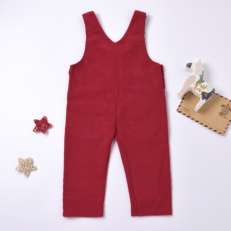 Babybroek met bretels, corduroy jumpsuit, herfst mouwloos zijzak patch kleur herfst schouder knopen kleding
