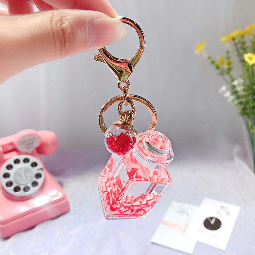 1 pcs Quicksand Bottle Glitter Key Chain Cartoon Liquid Floating Fruit Keychain Keyring Backpack Pendant for Women: 3