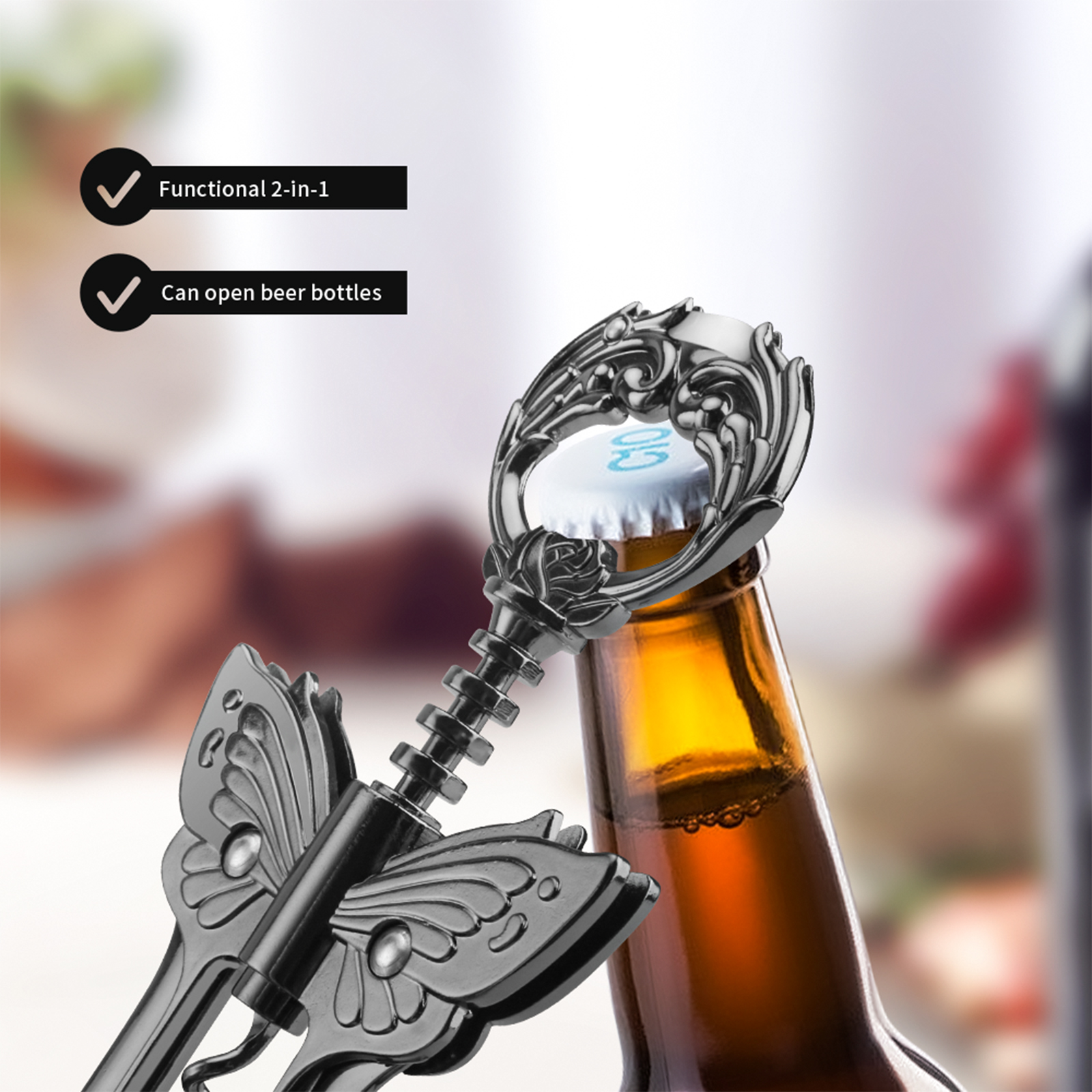 Złoty otwieracz robić wina i piwa z nożem foliowym, motylkowy otwieracz robić butelek, nietoperz, korkociąg robić wina, powlekany brązem, poziomica, wyciągany korek