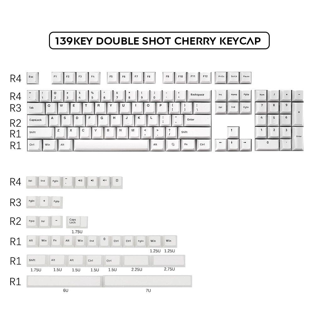 139 Keys PBT Keycap Cherry Profile Double Shot Minimalist white Black Keycaps For CHERRY Ducky iKBC Mechanical Gaming Keyboard