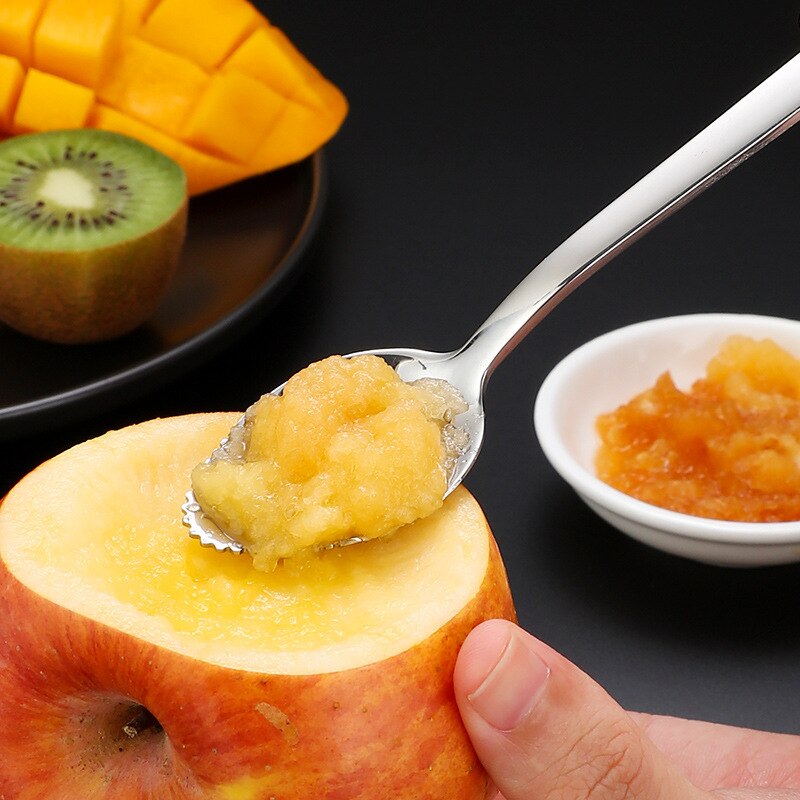 Tyk glat rustfrit stål grapefrugt ske dessert ske takket kant skåret frugt køkken gadget madlavning værktøjer