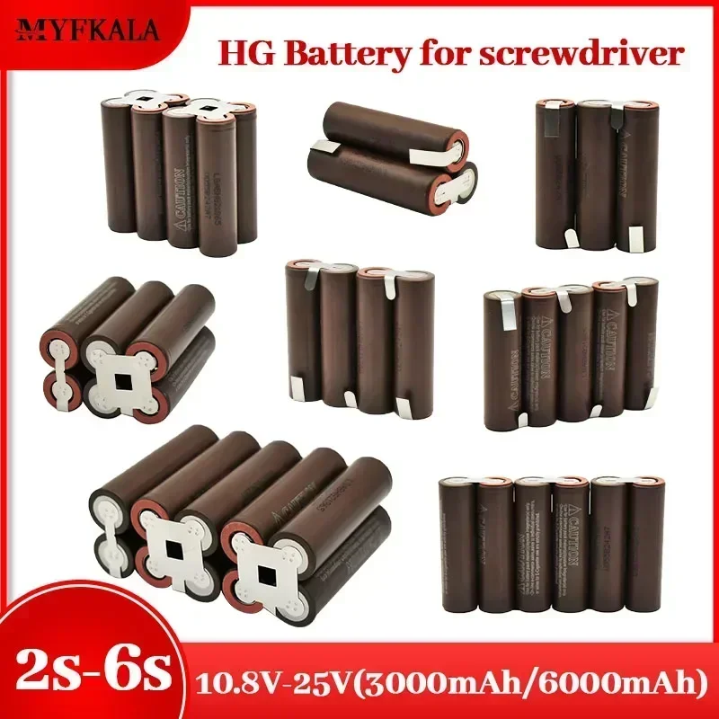 18650 hg2 3000 mah 6000 mah 20a 3s 4s 5s 6s 8s 7.4v 12.6v 14.8v 18v 25.2v 29.6v skrutrekkerbatteri sveisebatteripakke