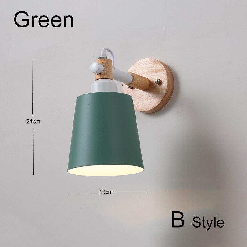 Nordic Hout Wandlampen Slaapkamer Naast Led-verlichting Zwart & Wit Moderne E27 Wandlampen Led Restaurant Bar Verlichting E27 ZBD0016: B Style Green