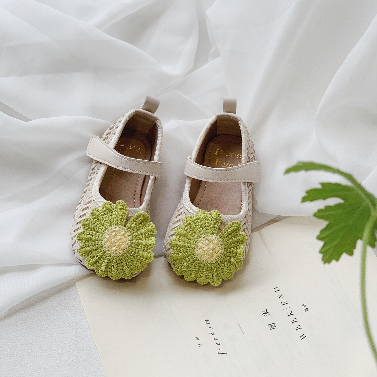 Koreanska spädbarn baby flicka skor mjuka småbarn barn skor 0-3 år gamla små barn solblommor mjuka prinsessar läderskor: Grön / Tag 23