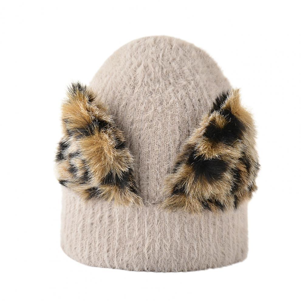 Trendy Winter Beanie Fluffy Winter Cap Knitted Soft Plush Winter Cap: Khaki