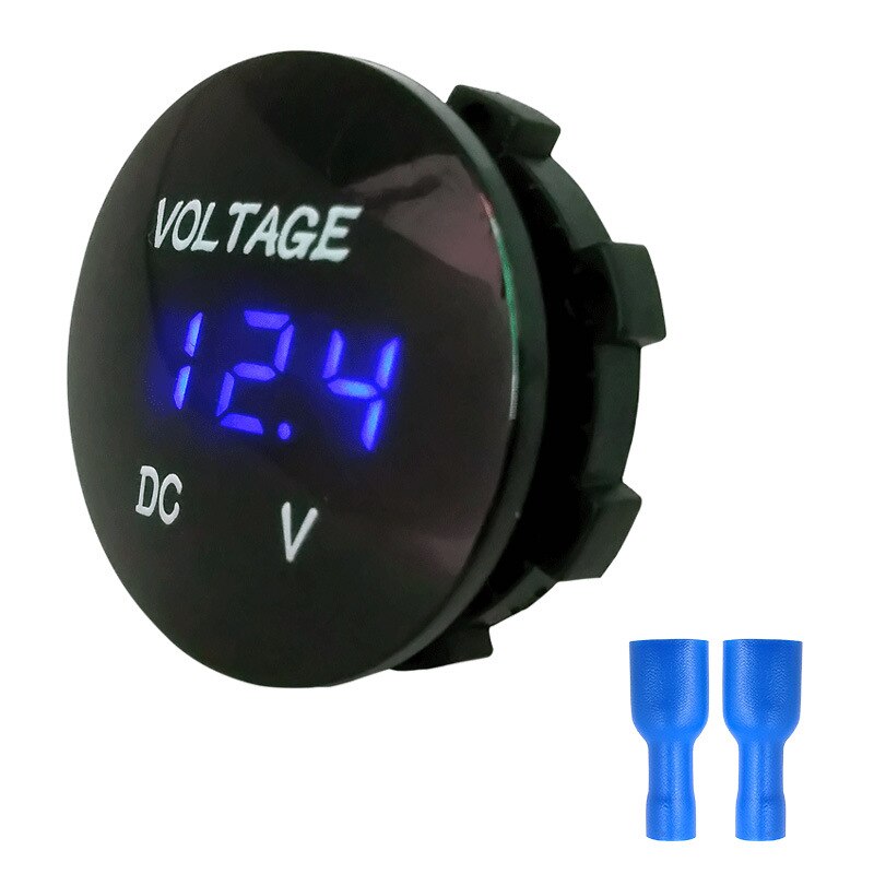 Redondo impermeable Auto barco coche motocicleta DC5V-48V Panel LED Mini Digital voltímetro de voltaje probador Monitor pantalla voltímetro: Azul
