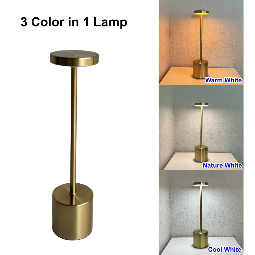 Klassische Metall-Tischlampe mit Berührungssensor, LED, Schreibtischlampe, 3 Farben, kreatives Umgebungslicht, Bar, Raumdekoration, Nachtlicht, wiederaufladbar: Beige