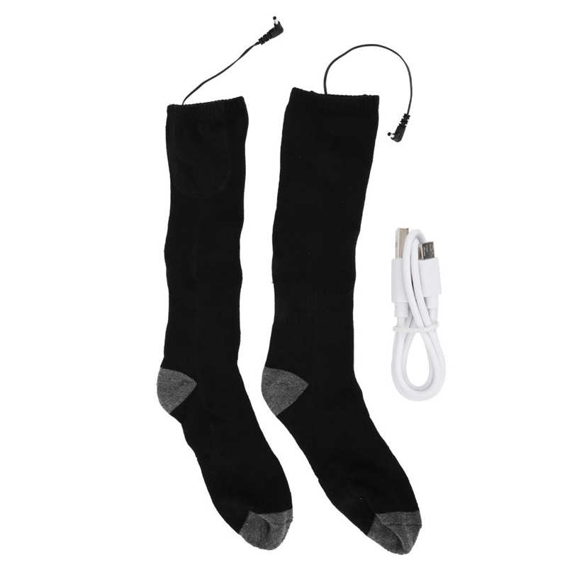 1Pair Winter Electric Heating Stockings Unisex Black Smart Heat Stockings with USB Charging Cable