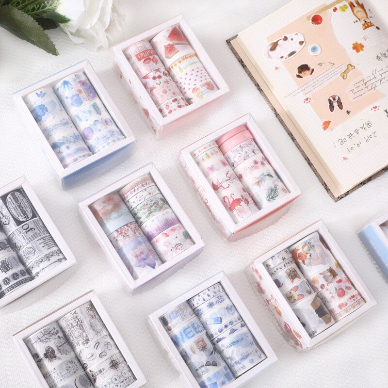 Cinta adhesiva decorativa para álbum de recortes, conjunto de cinta Washi de flamenco, medusas, Coral Kawaii, papelería japonesa, 10 Uds.
