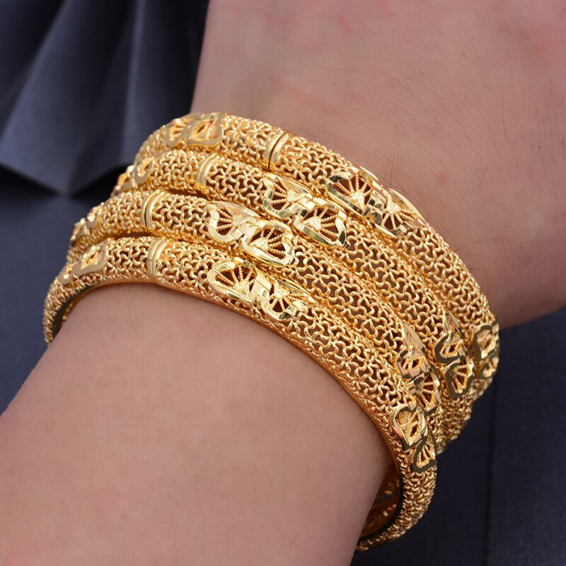 Wando 4Pcs 24K Arab Gold Color Bangles for Women/Girl Middle East Dubai Bangles&Bracelet Wedding Jewelry Ethiopian African Part