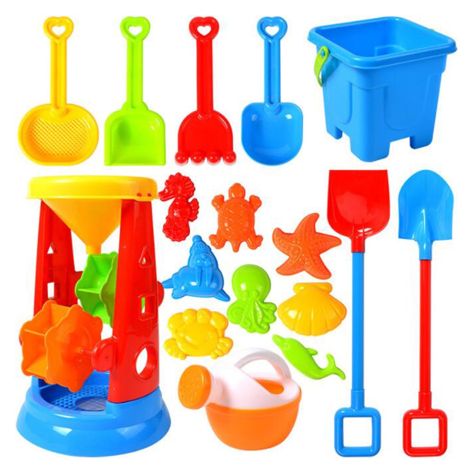 20PC Sand Sandbeach Kids Beach Toys Castle Bucket Spade Shovel Rake Water Tools Sets Random Color Plastic Beach Bucket Spade Toy: F-17PCS