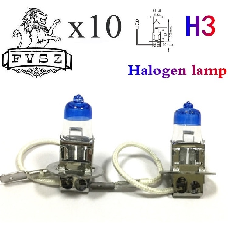 10 stk  h3 12v 55w 5000k auto halogen hovedlys pære supersterk gult lys halogen lys nær lyspærer  ( dc 12v)