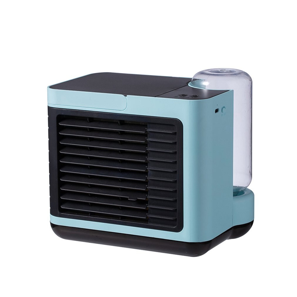 Usb Rechargeable Negative Ion Air Conditioning Fan Three Gear Wind Speed Low Noise Small Mini Water Cooling Fan: blue