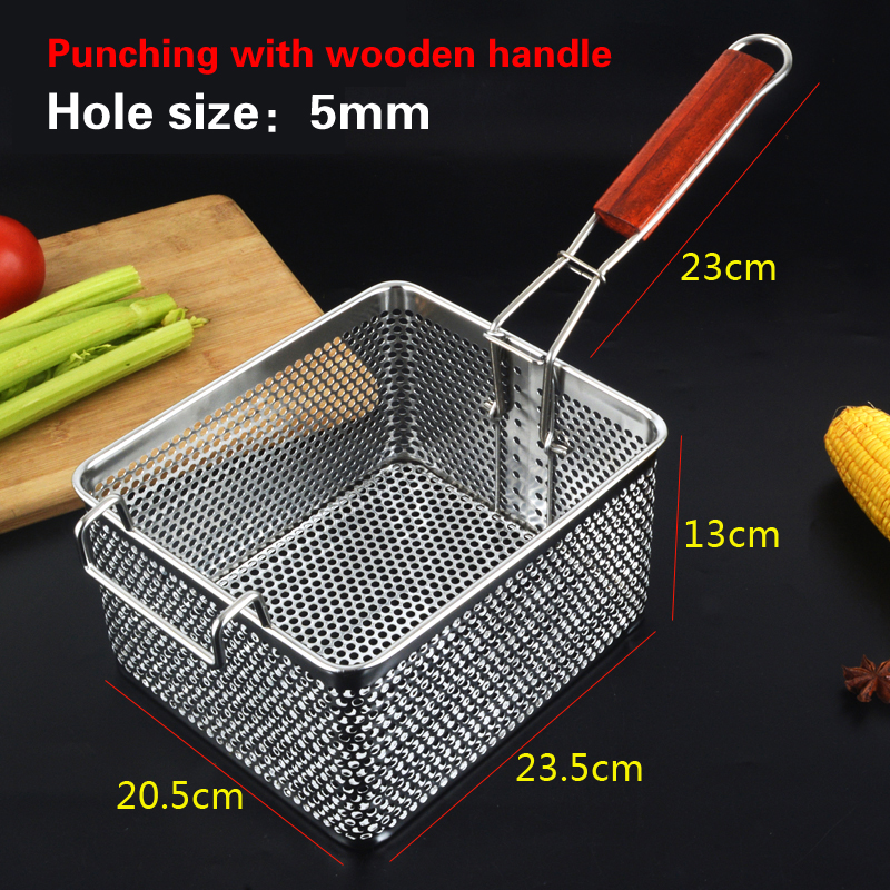 Stainless steel frying basket net French fries basket frying frame square oil control filter frying basket dense frying screen: transparent