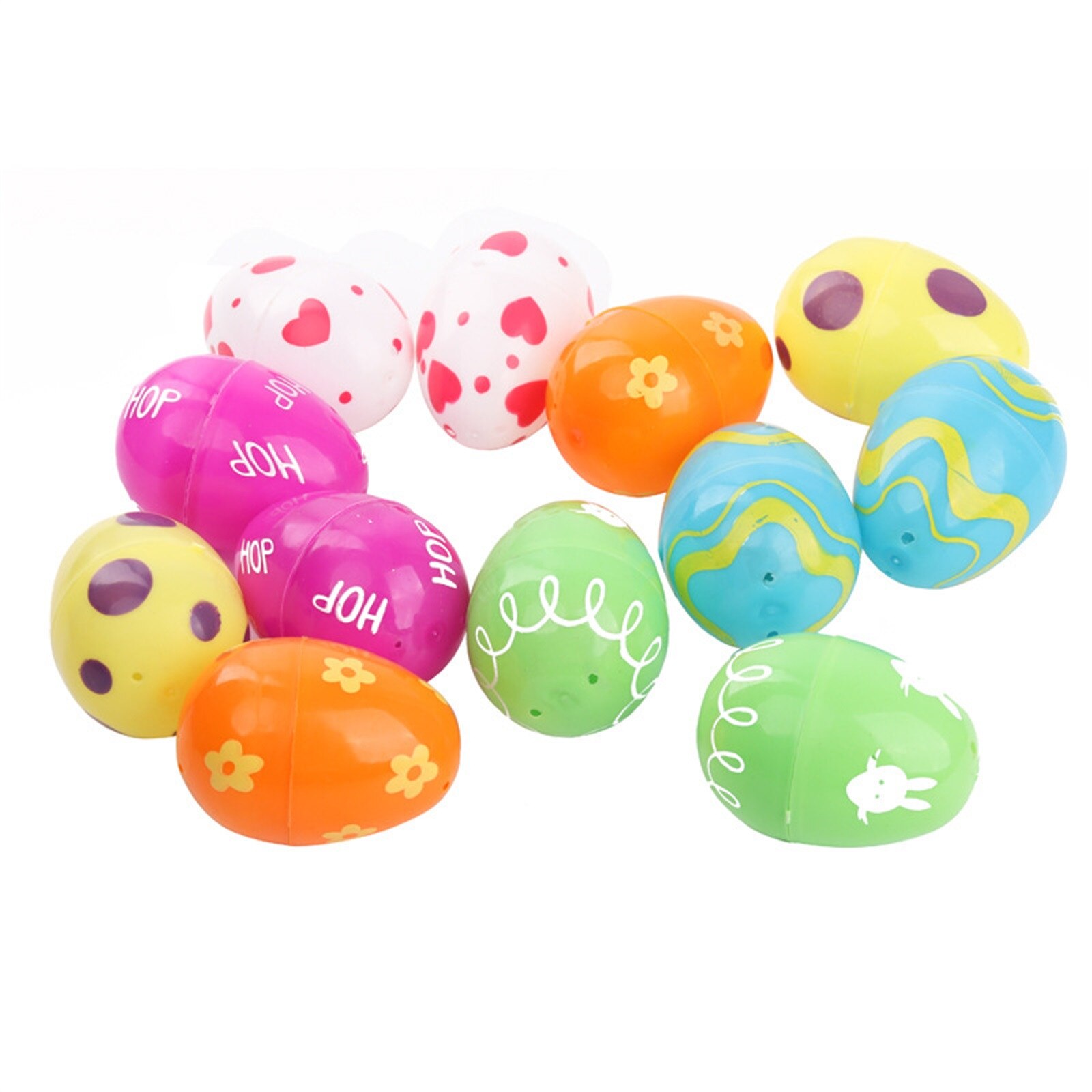12pc Fillable Plastic Easter Eggs Hunt Party Supply Pack Assorted Pattern Prints Boy Girl Toy Children's Toys Birthday #03: Default Title