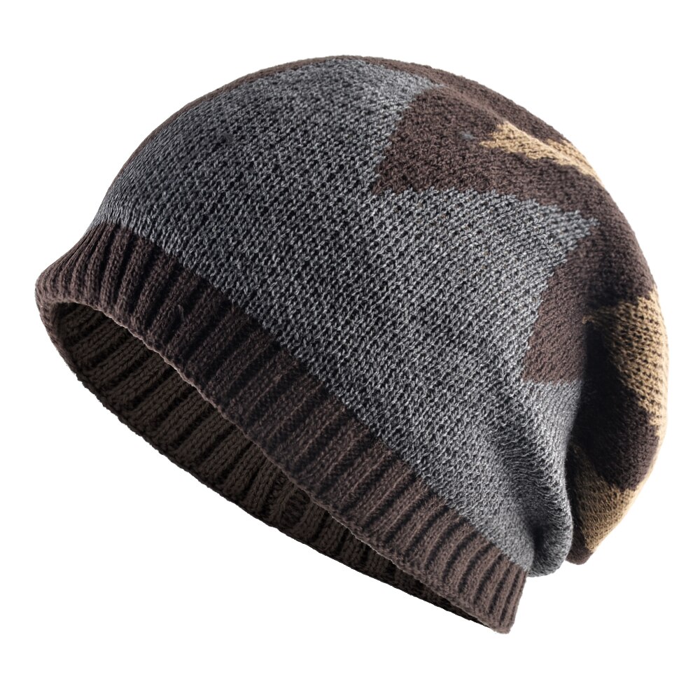 Vinter menns beanies varm strikket fargetilpasning panseret caps hofte hopp skullies lue menn tykk uformelt strikket gorras: Brun