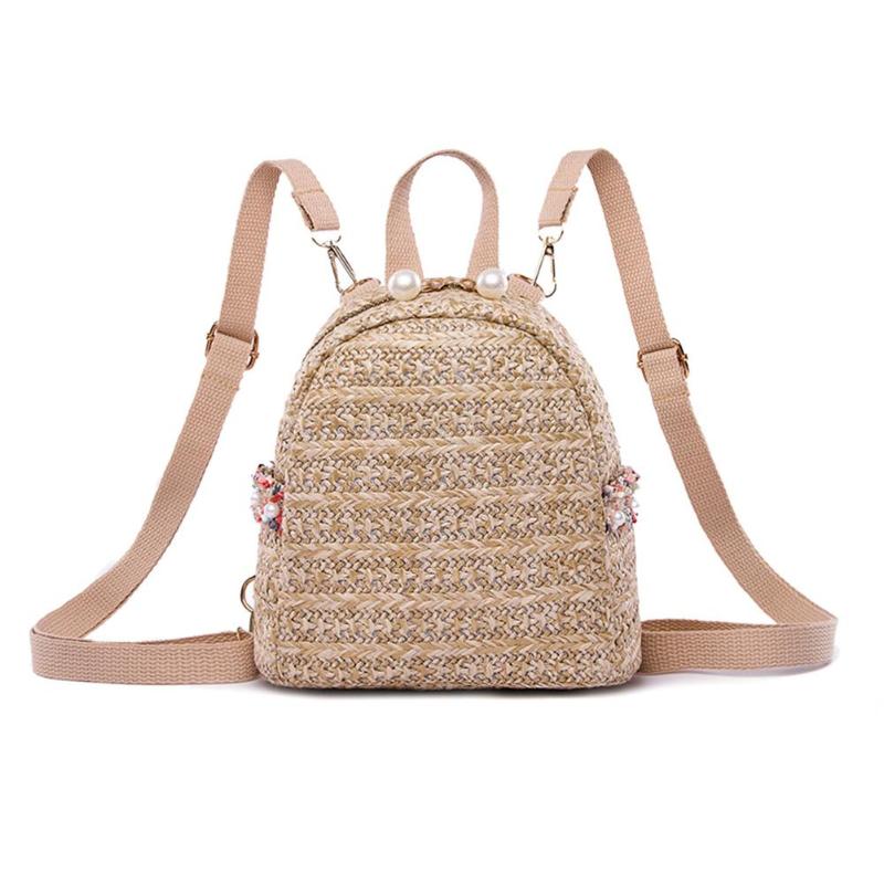 perle paille sac à dos femmes adolescente filles voyage épaule cartables Chic sac à dos femme: f