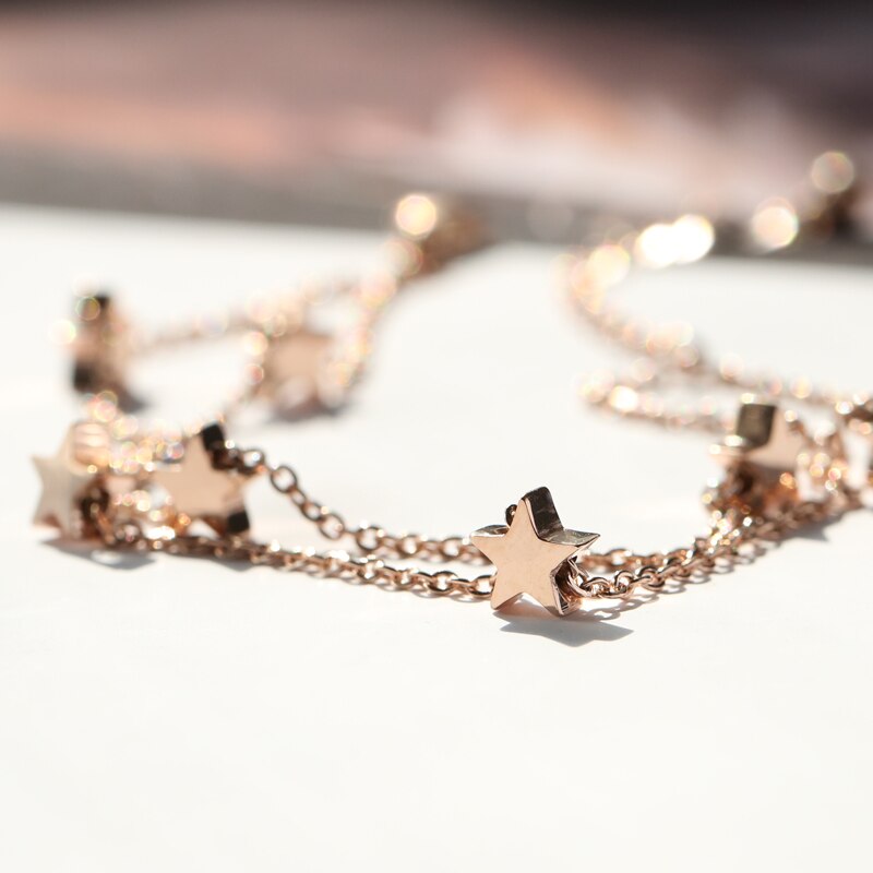 YUN RUO Rose Gold Color Seven Stars Anklet Chic Style Woman 316 L Titanium Steel Jewelry Top Never Fade