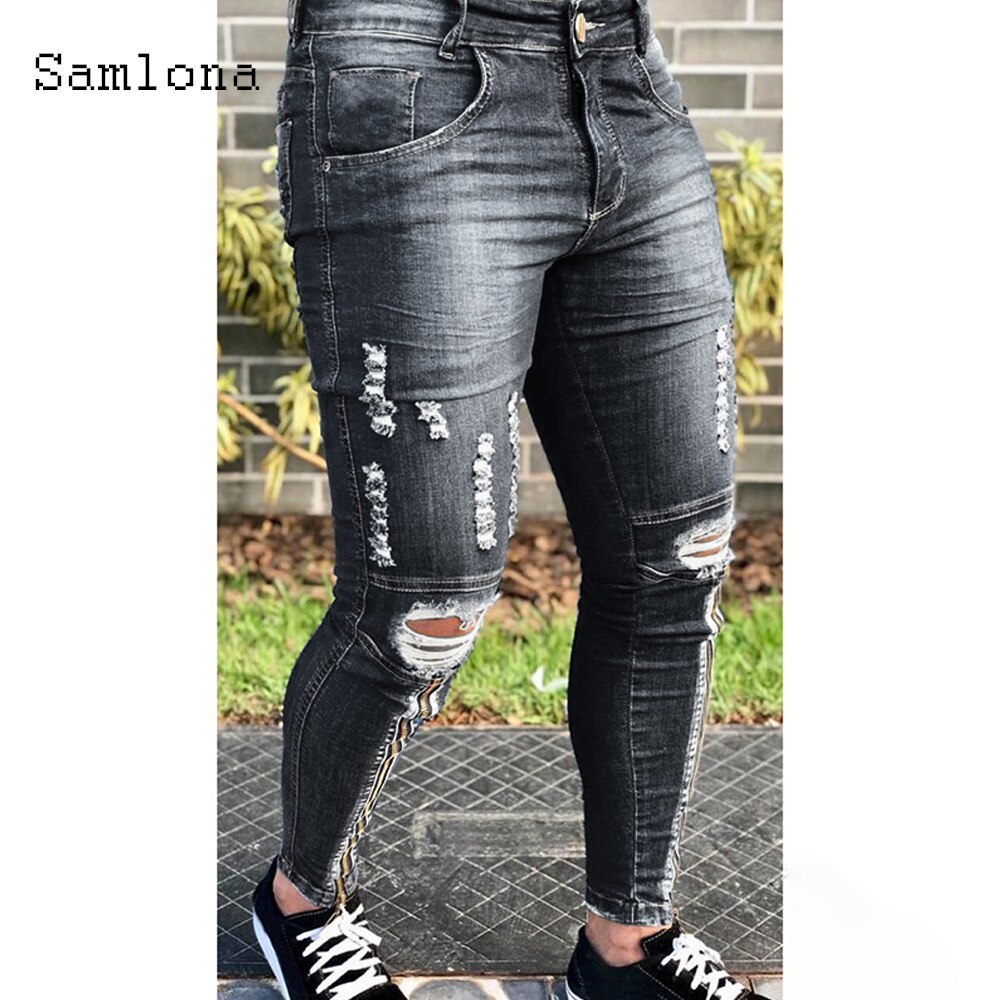 Plus Size 3XL Men Jeans Denim Pants Spring Autumn Slim Bottoms Pant Hole Ripped Denim Jeans Pencil Trousers Mens clothing