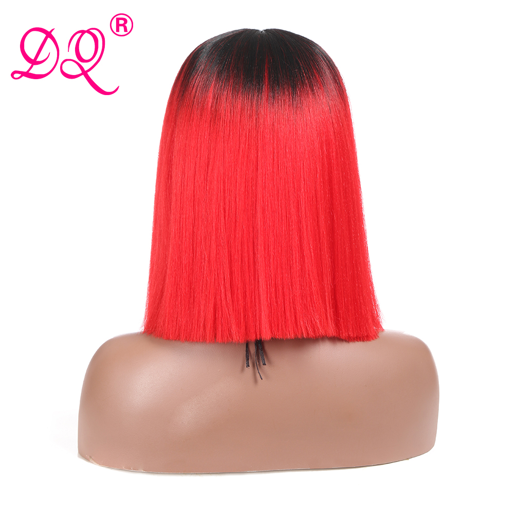 Dq Rechte Synthetische Lace Front Pruik Cosplay Pruik Korte Bob Pruik Ombre Rode Pruik Voor Vrouwen Midden Deel Hittebestendige 14 Inch Pruik