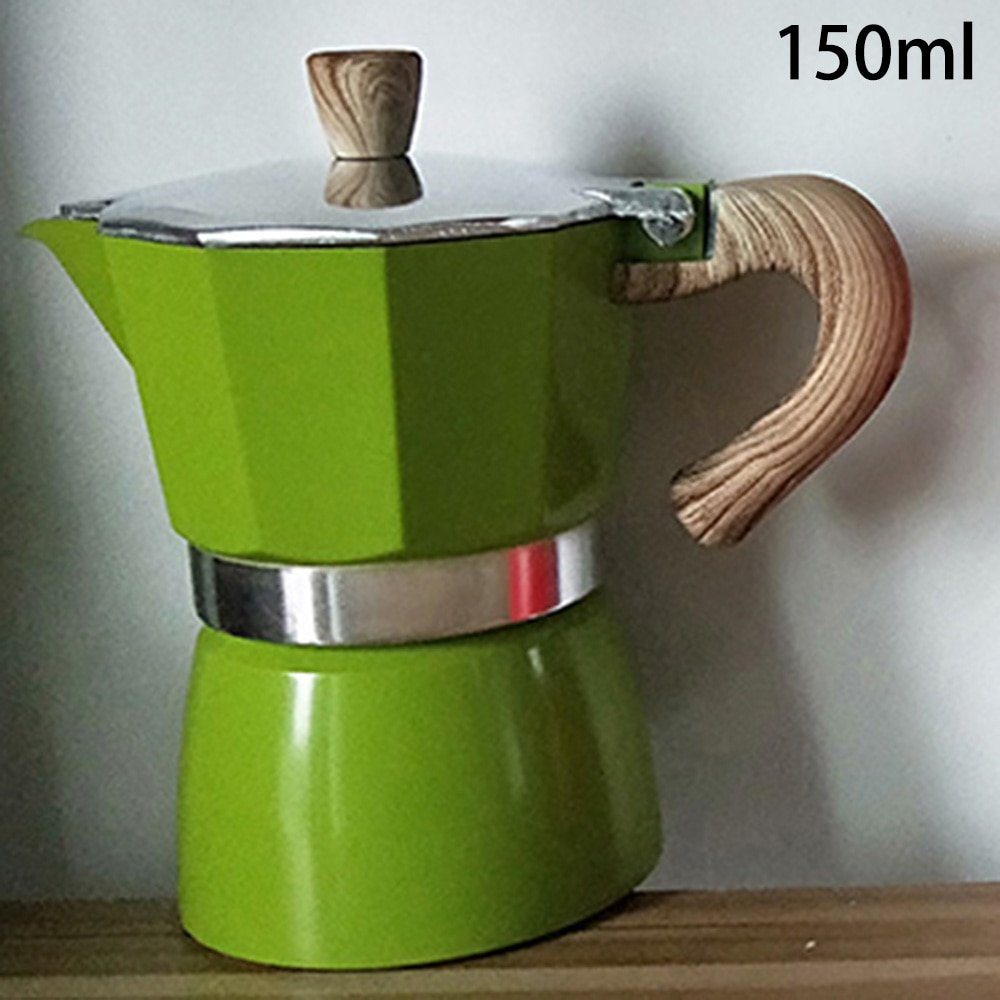 Aluminium italiensk moka espresso kaffebryggare perkolator spis topp kastrull 150/300ml gasspis alkohol spis tillbehör: Grön 150ml