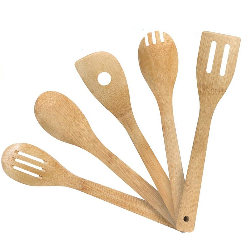 Ensemble de spatule en bambou 7 pièces avec support carré avec poignée ergonomique ustensile de cuisine _ WK