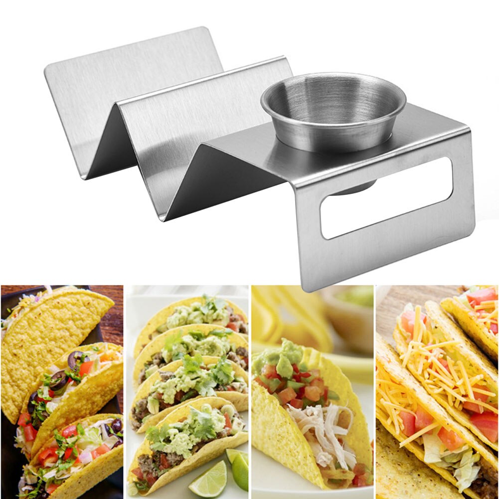 Stainless Steel Taco Holder With Sauce Cup Dishwasher Safe Easy Clean Restaurant Kitchen Tool For Tortilla Pancake Burrito Stand