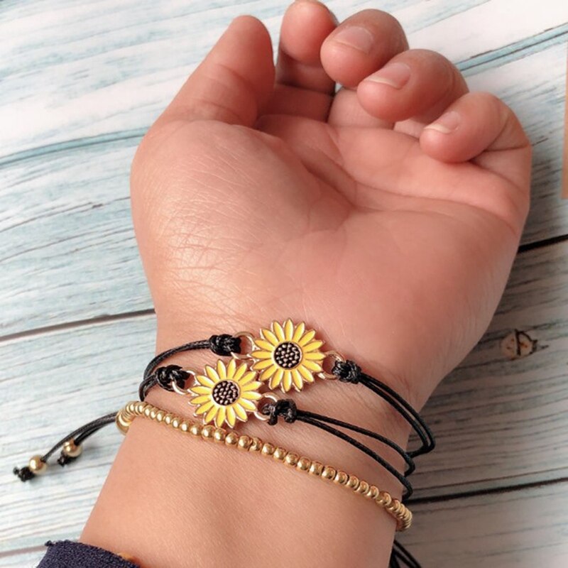 Sonnenblume Wünschen Armbinde Wachs Baumwolle Schnur Sonnenblumen Charme Surfen Armbinde Für Frauen Männer Sommer Freundschaft Strand Armbinde