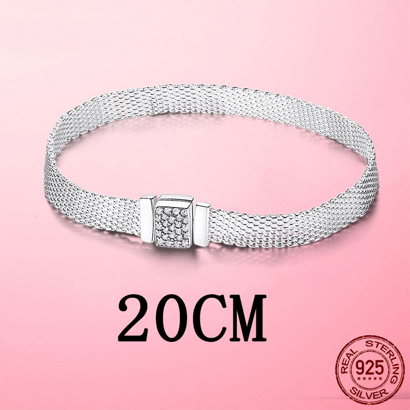 Silver Bracelet 925 Sterling Silver &amp; Rose Gold Cubic Zircon Clasp Reflection Bracelet for Women DIY Silver Jewelry: PTB023-20