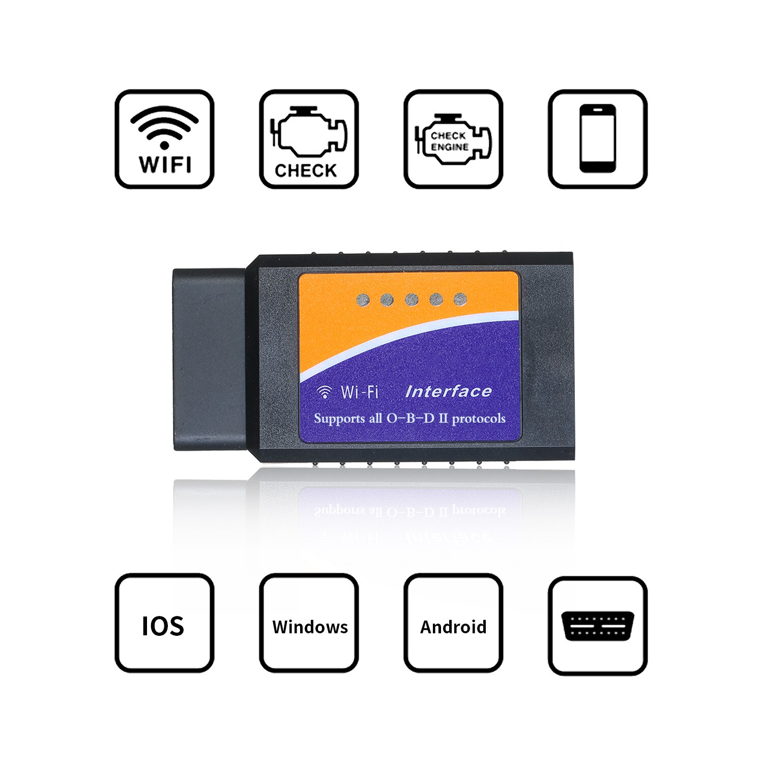 Car WIFI O-B-D2 O-B-D-II Scan Tool Code Reader Scanner Adapter Check Engine Light DiagnosticTool Compatible with iOS and Android