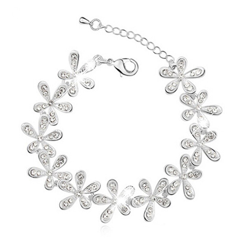 Kvinnor flicka söt utsökt glänsande gyllene/silverfärgade armband snöflinga kristall rhinstone set charmiga smycken: Silverren
