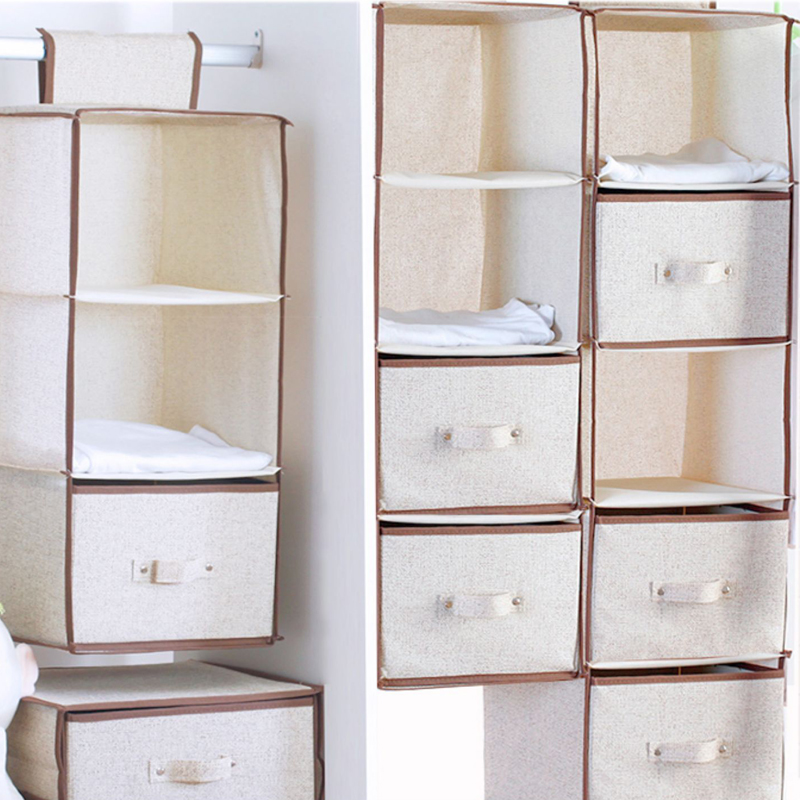Wardrobe Hanging Organizer Storage Drawer for Clothes Cotton Linen Sundries Box Baskets Underwear Organizador De Bolsos De Mujer