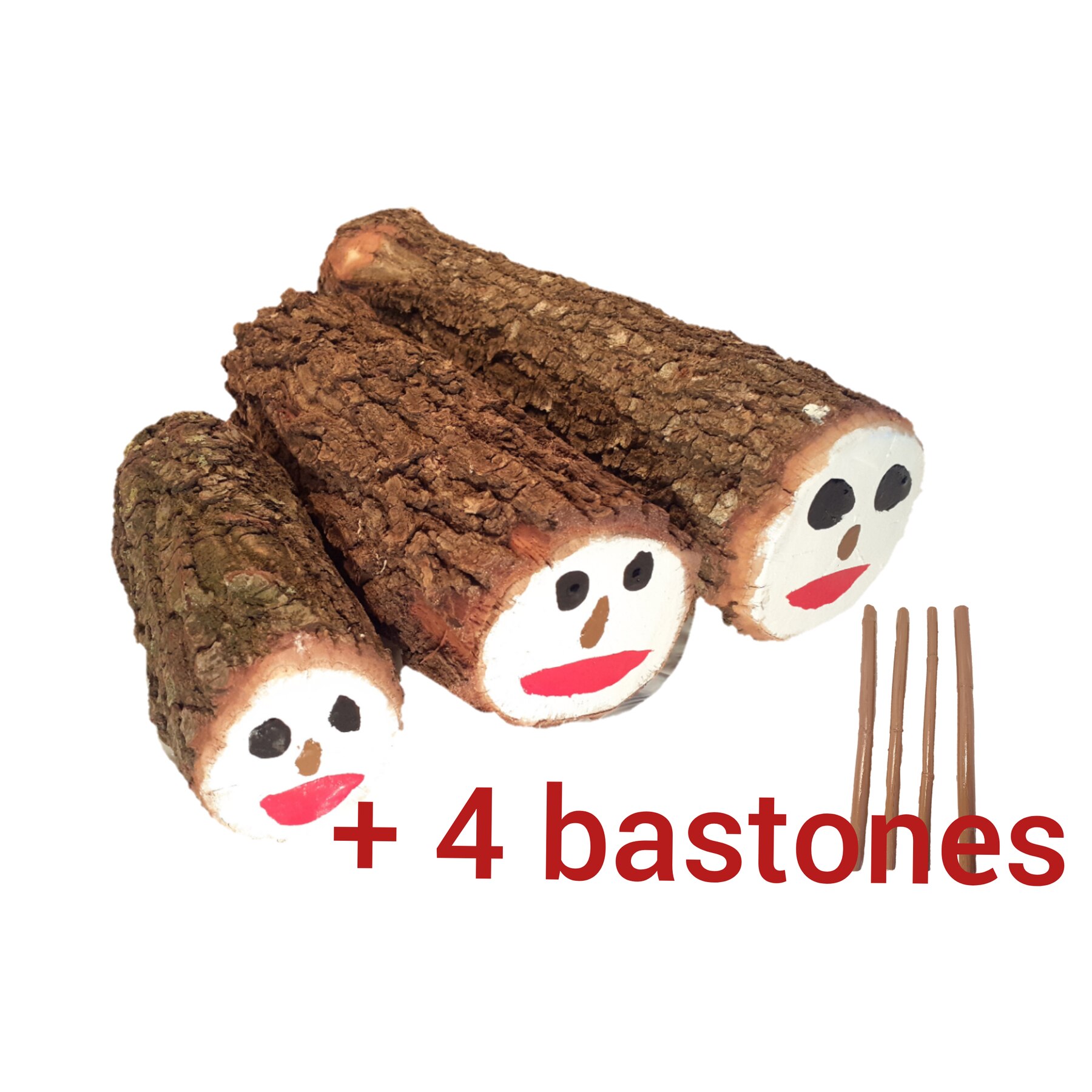 Tio de Nadal Caga Tio Tronco de Navidad en madera natural 20cm / 30cm / 40cm Todos incluyen 4 bastones de 40 cm