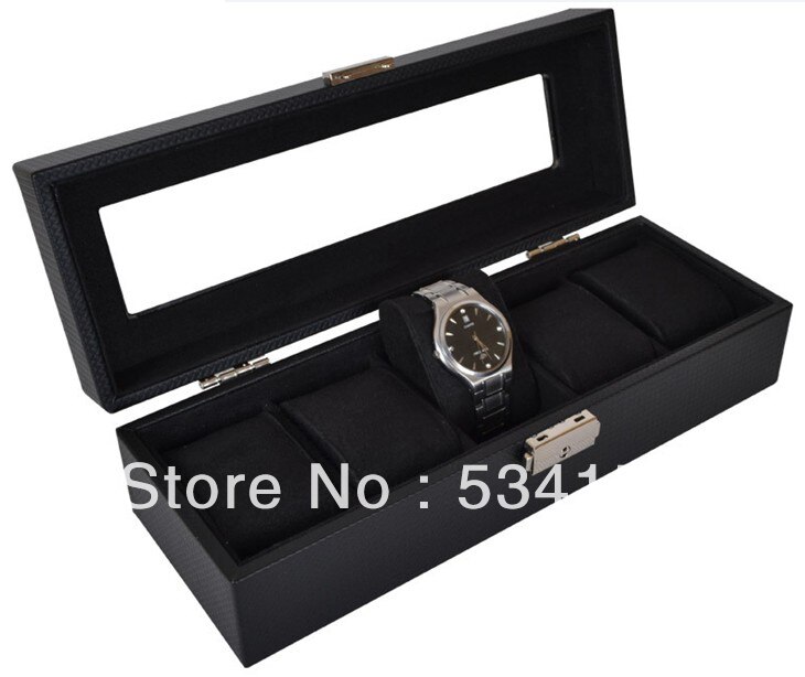 glas dakramen luxe lederen sieraden horloge box organizer kan passen in vijf horloges zwarte horloges geschenkdozen