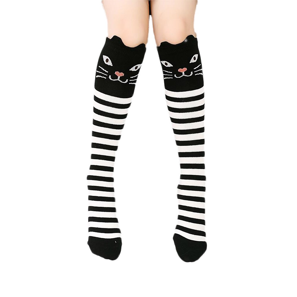 Pige lange sokker knæhøje 3d tegneserie benopvarmere til børn bomuld blød og åndbar ideel til dejlig pige.: Mørkegrå