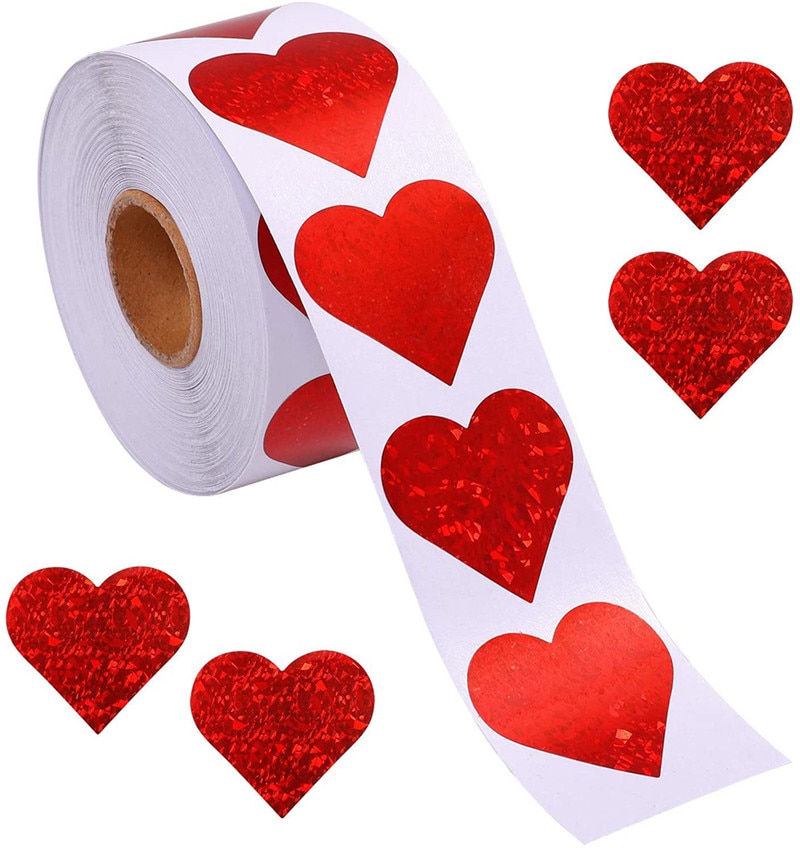 500 stücke Herz Form Etiketten Valentinstag Papier Verpackung Aufkleber Candy Dragee Tasche Box Verpackung Tasche Hochzeit Dank aufkleber