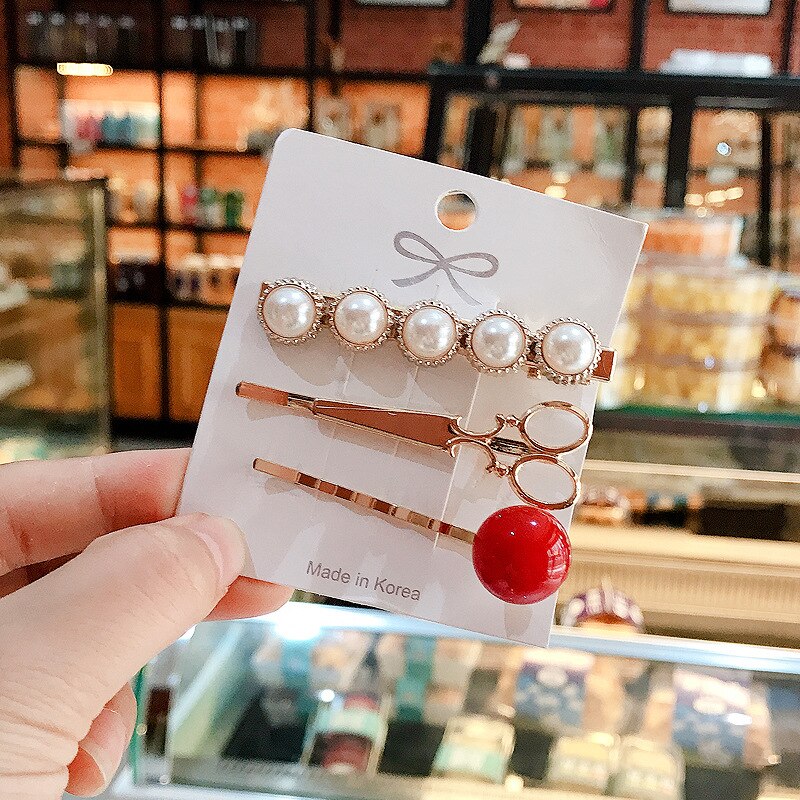 1 Set Vintage Pearl Metal Hair Clip Simple Love Heart Shape Barrettes Hairpin For Women Girls Hair Accessories: 2